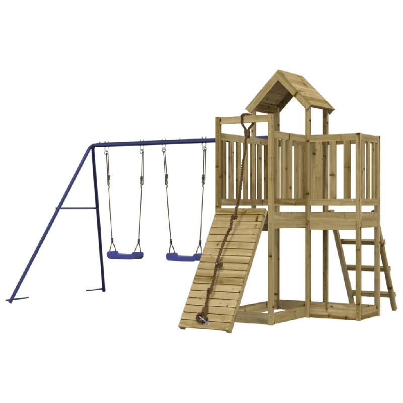 AIRE DE JEUX D\'EXTÉRIEUR BALANÇOIRES TOBOGGAN PORTIQUES ROBUSTE JEUX JARDIN 357 X 248 X 214 CM BOIS DE PIN IMPRÉGNÉ 02_0004657_0