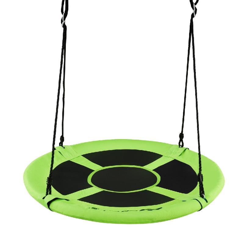 BALANÇOIRE RONDE DIAMETRE 100 CM BALANÇOIRE SUSPENDUE NID D’OISEAU POUR ARBRE HAUTEUR RÉGLABLE CAPACITÉ 150 KG VERT ET NOIR 20_0007785_0