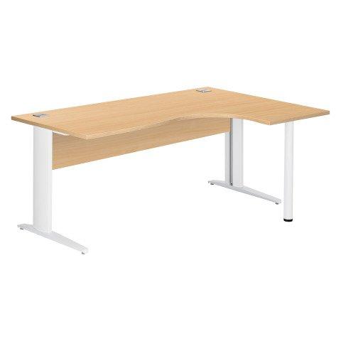 BUREAU COMPACT EXCELLENS L180 CM HÊTRE RETOUR À DROITE PIÉTEMENT '' L'' MÉTAL BLANC