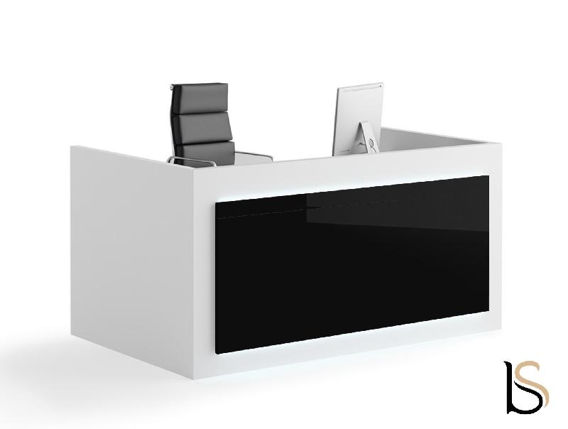 Bureau comptoir bas avant - Ofitres : accueil design - 189, Blanc, Non, Noir brillant_0