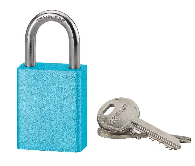 Cadenas à clé Cobble 38 mm bleu - aluminium massif anodisé - anse inox - protection contre le crochetage et le perçage_0