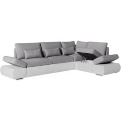 Canapé d'angle réversible convertible SEVARA 4 places - PU blanc et tissu gris clair - Coffre de rangement - L267 x P200 x H90 LOUNGITUDE - 36667495_0