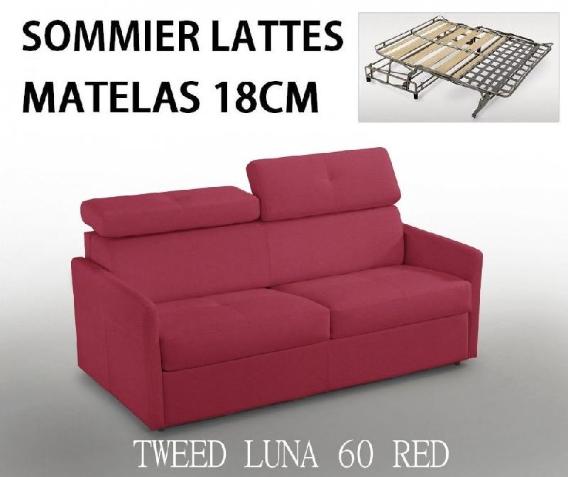 CANAPÉ LIT MONTMARTRE EXPRESS MATELAS 18CM SOMMIER LATTES RENATONISI TWEED ROUGE_0