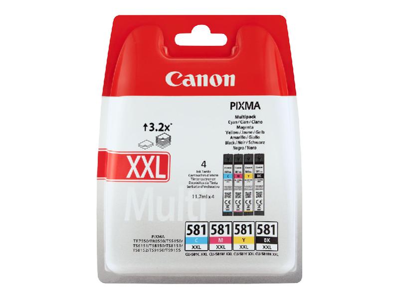 CANON CLI-581XXL C/M/Y/BK MULTI PACK - PACK DE 4 - VERY HIGH YIELD - NOIR, JAUNE, CYAN, MAGENTA - ORIGINAL - RÉSERVOIR D'ENCRE