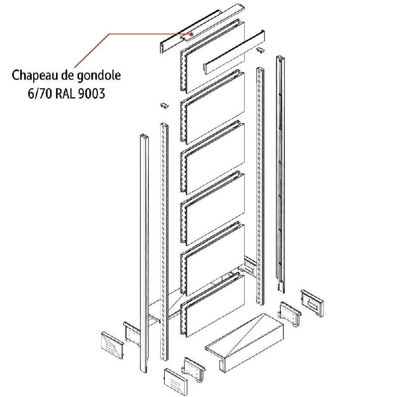Chapeau de gondole - L70cm - Blanc 9003 - Acier_0