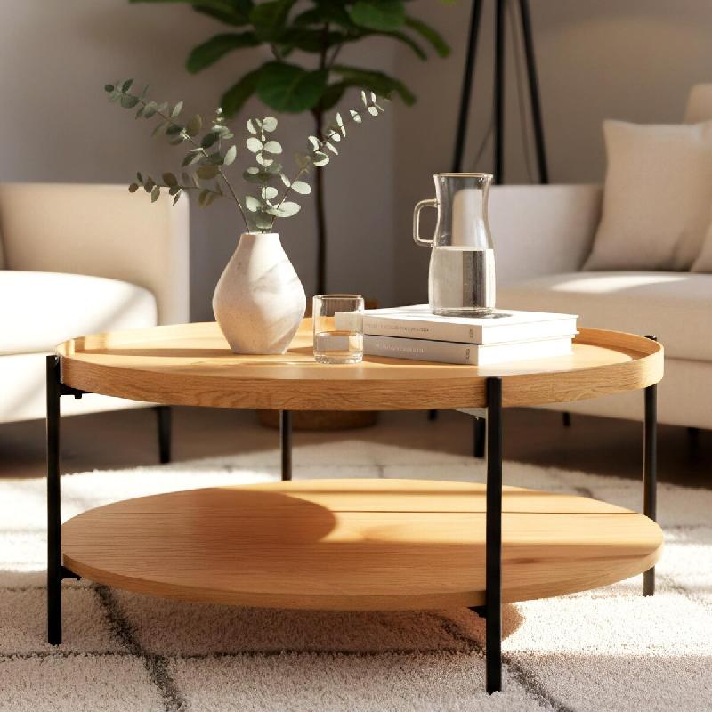 CLP Table basse Corbitan Nature/Ø 80 cm - marron Bois manufacturé 326746_0