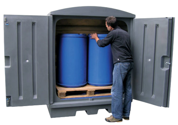 Conteneur de rétention pour produits corrosifs ou polluants - double porte à clé - 280 à 1000L_0