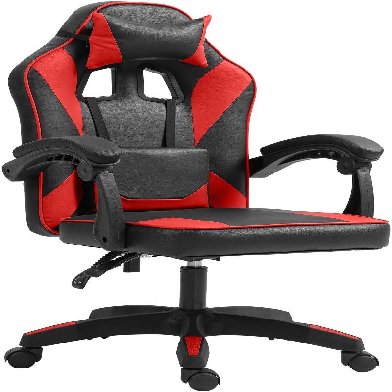 Décoshop26 - Chaise de bureau gaming dossier inclinable 130° sur roulettes avec accoudoirs en similicuir noir et rouge et plastique 10_0006957 - rou_0