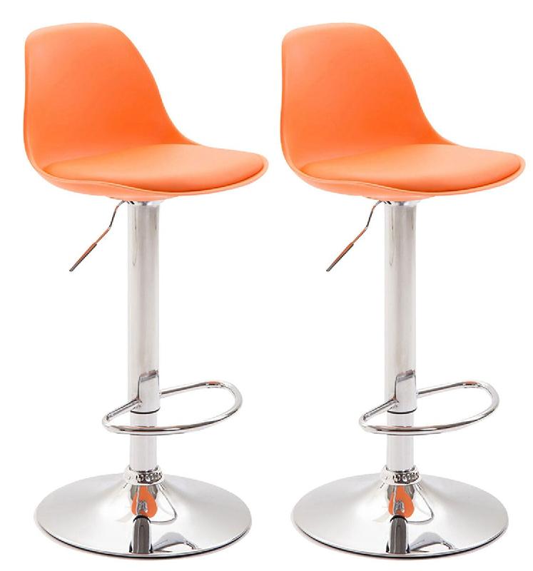 Décoshop26 - Lot de 2 tabourets de bar moderne et confortable assise en PVC orange coque en plastique et pieds en métal chromé 10_0004234 - métal_0