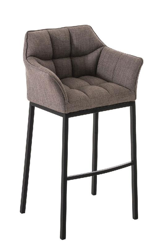 Décoshop26 - Tabouret de bar chaise haute de comptoir couture carrées assise en tissu gris 4 pieds stables en métal noir 10_0004704 - gris métal 3_0