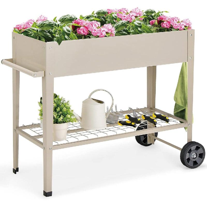 Helloshop26 - Jardinière surélevée 95 x 40 x 80 cm avec étagère de rangement haut espace 65L en métal blanc 20_0018799 - blanc métal 3000232608118_0