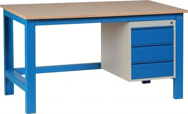 ETABLI SI 40 PLATEAU HÊTRE MULTIPLIS 1500X750 + 3 TIROIRS BLEU RAL 5015 - MANUTAN COLLECTIVITÉS