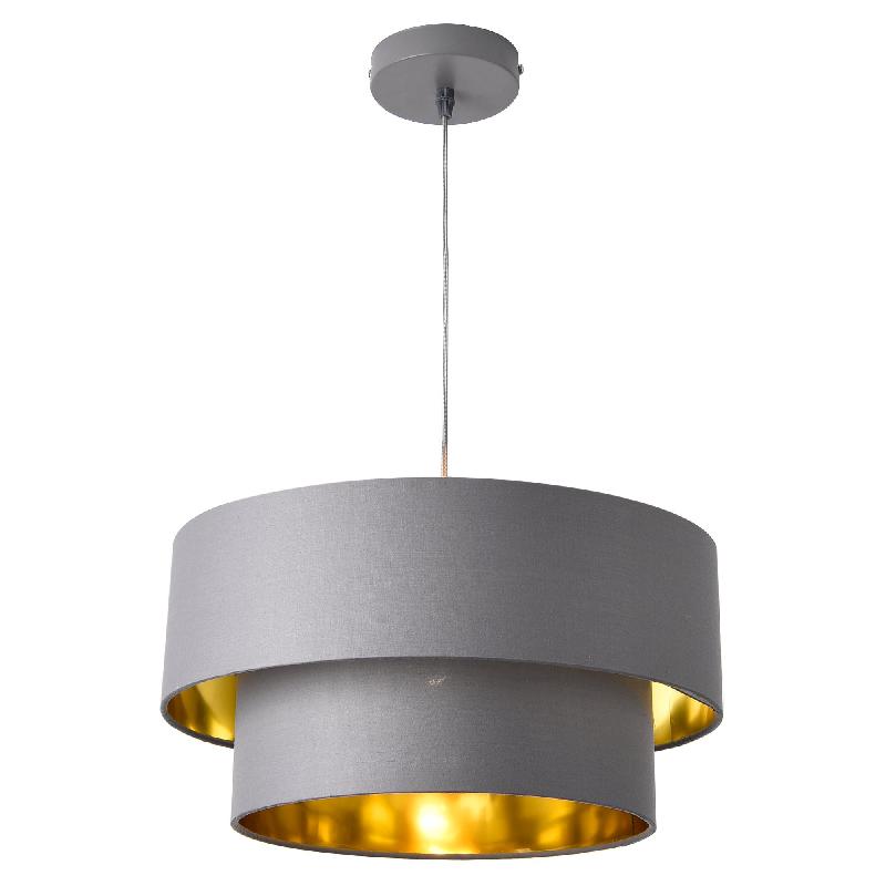 Lampe à suspendre suspension design 60 watts en métal et textile diamètre 40 cm gris doré 03_0005263