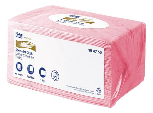 CHIFFON DE NETTOYAGE ROUGE TORK LONGUE DURÉE W8, MULTI-USAGES, 40 CHIFFONS