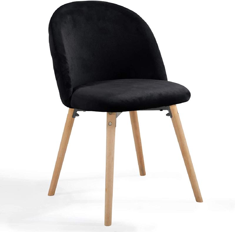 Lot de 6 chaises de salle à manger en velours - Pieds en bois de hêtre antidérapants - Style moderne scandinave - Noir - 01_0000483_0