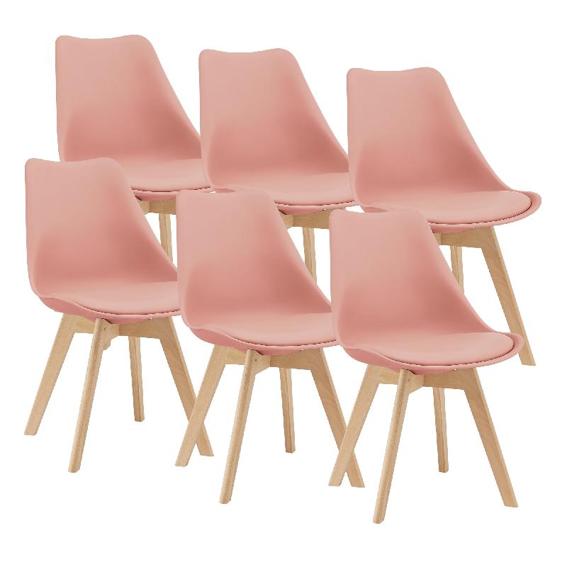 Lot de 6 chaises de salle à manger design scandinave - similicuir rose - pieds en hêtre massif - FLÄTEN 03_0006783_0