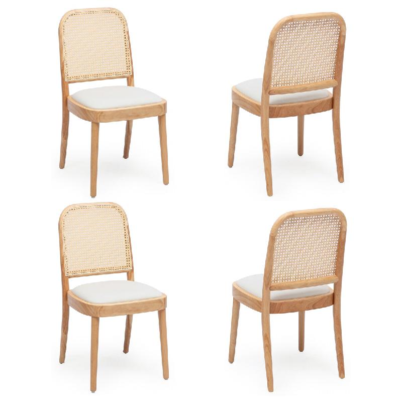 Merax Chaises de salle à manger, lot de 4, bois massif, dossier en rotin, assise en lin et charge 150 kg - multicolore Bois massif N634P448277N-4_0