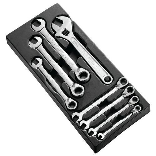 MODULE DE 7 CLÉS MIXTES À CLIQUET ET 1 CLÉ À MOLETTE / E111100 - EXPERT