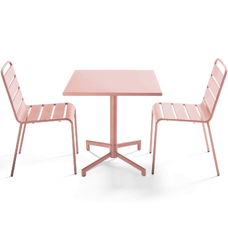 Oviala Business Ensemble table 70 cm et 2 chaises de jardin en métal rose poudré - rose acier 114661_0