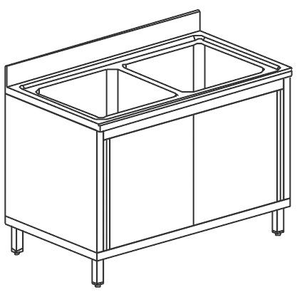 Plonge inox sur armoire 2 bacs avec portes coulissantes 1200x600 mm - PGLA0021_0