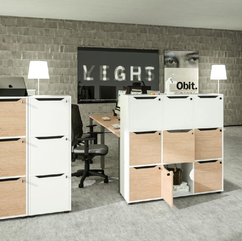 PORTES AVEC SERRURE A CLE POUR CASIER DE BUREAU INDIVIDUEL FLEX'OFFICE - 3 CASES - BLANC