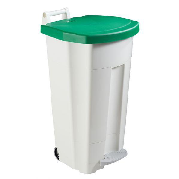 Poubelle mobile à pédale 90 litres - Corps blanc / Couvercle vert - Polyéthylène haute densité - Marque Rolléco_0