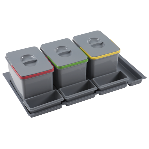 Poubelle tri sélectif 3x12L gris - MSA - Kit collecteurs pour grand tiroir, 36L, 3 seaux avec couvercles_0