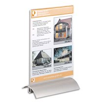 PRÉSENTOIR DE TABLE A5 - SOCLE EN ALUMINIUM ET PLAQUE TRANSPARENTE - L150 X H237 X P85 MM - LOT DE 2