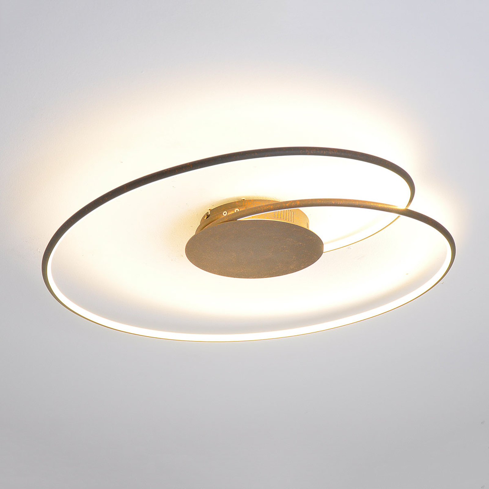 PLAFONNIER LED LINDBY JOLINE, Ø 74 CM, MARRON ROUILLE, MÉTAL