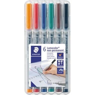 Staedtler Lumocolor 311, Feutres non-permanents à pointe super fine pour toutes les surfaces, Sans xylène ni toluène, Set de 6 couleurs lumineuses,_0