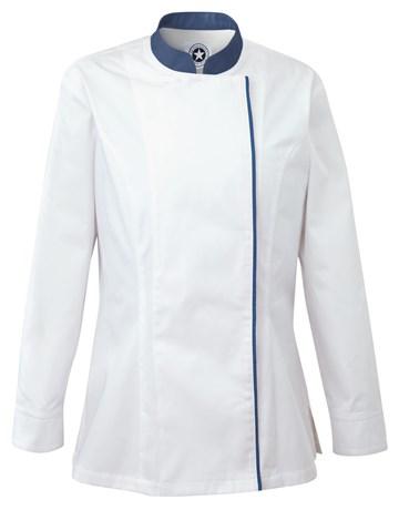 VESTE DE CUISINE FEMME BLANC ET BLEU MANCHES LONGUES T.M