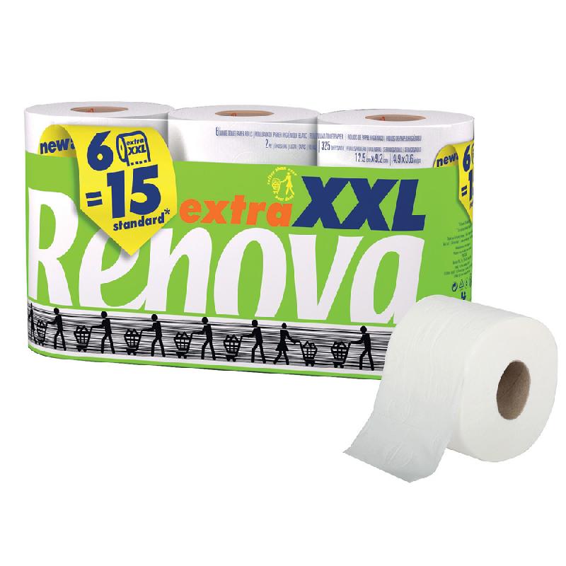 6 ROULEAUX PAPIER TOILETTE RENOVA COMPACT EXTRA XXL 2 ÉPAISSEURS