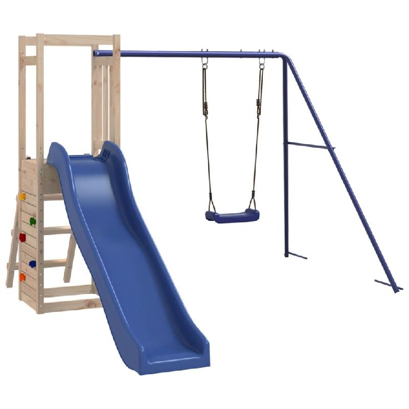Aire de jeux d'extérieur en bois de pin massif - Balançoires, toboggan, portiques robustes - Dimensions 237 x 321 x 169 cm - Réf. 02_0004967_0