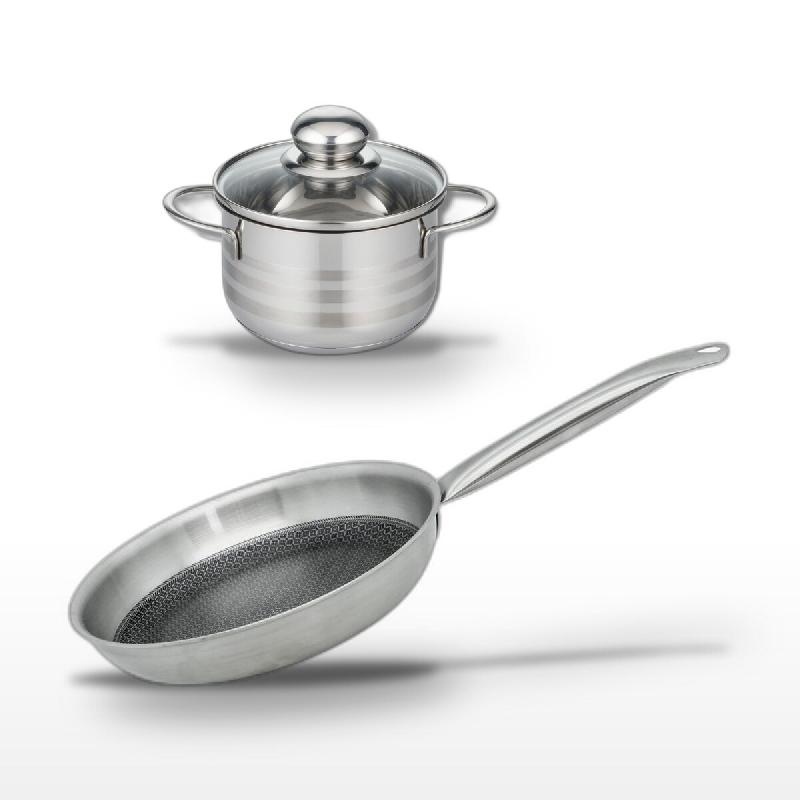 Batterie de cuisine avec 1 poêle 28 cm et 1 faitout 16 cm en inox sans PFAS Elo Collection Relief Solution Brillant - gris 3176239940763_0