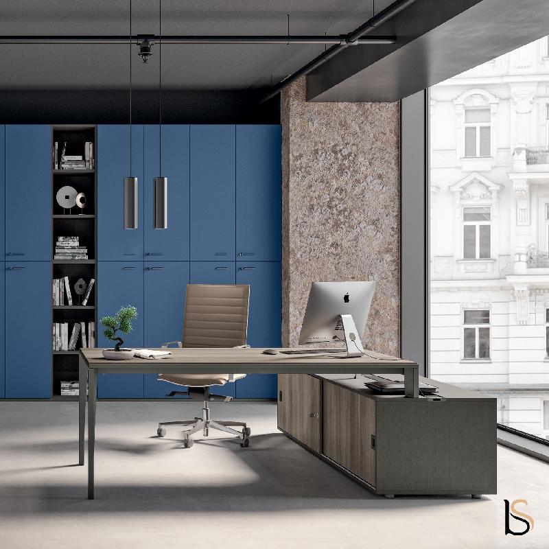 Bureau manager X5 avec meuble retour intégré - Officity - 244, Anthracite, Eucalyptus 53_1