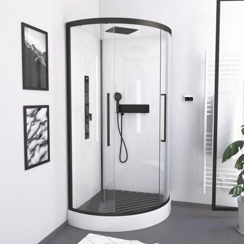CAILLEBOTIS DE DOUCHE 1/4 ROND 77 CM EN BOIS COMPOSITE GRIS AURLANE