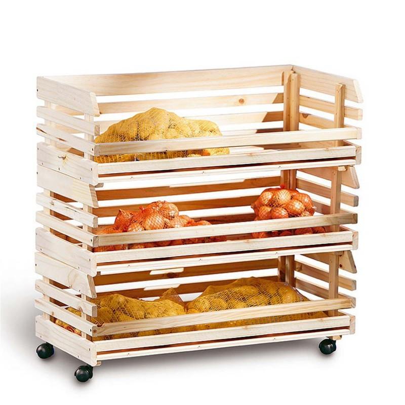 Desserte de cuisine 3 cageots en bois - Pin massif naturel 79 cm - Paris Prix_0