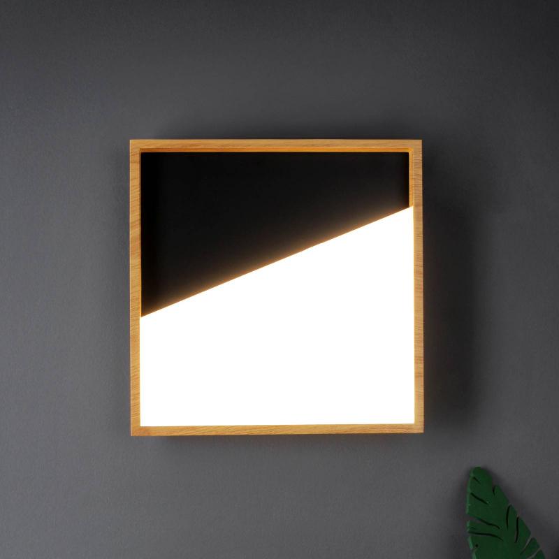 ECO-LIGHT APPLIQUE MURALE LED VISTA, NOIR/BOIS CLAIR, 40 X 40 CM