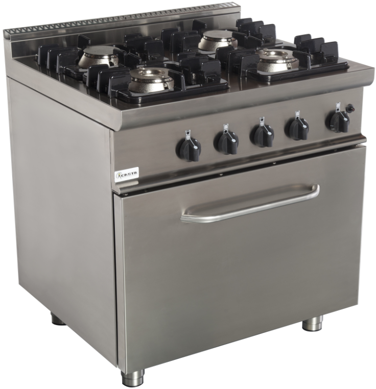 Fourneau 4 feux gaz sur four GN 2/1 - Fabrication italienne - Structure inox_0