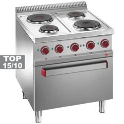 Fourneau 4 plaques rondes avec four électrique GN 2/1 et grill - Optima 700 - 13,5 kW - 700x700x850/920 mm_0