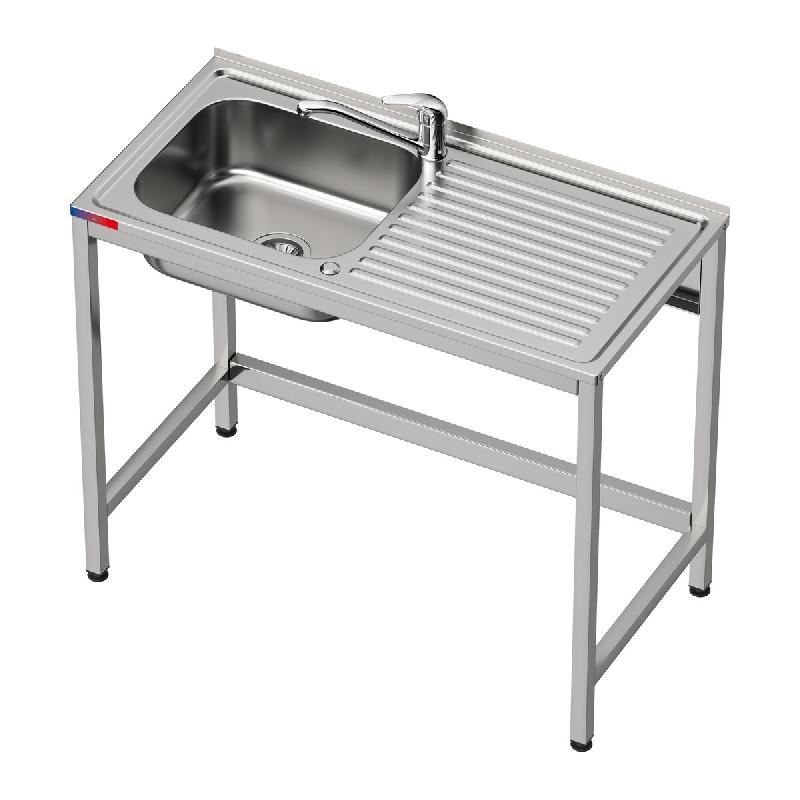 Gasfrit- Evier sous plan 1 bac et 1 égouttoir et robinet industriel double égouttoir inox 800 x 500 x 850 mm - inox gf3200agf2_0