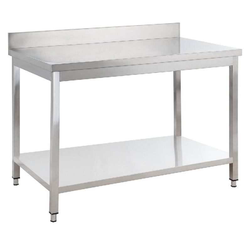 GastroHero Table de travail en inox Basique 15x7 avec étagère inférieure et dosseret, à monter soi-même - YATS157A_0