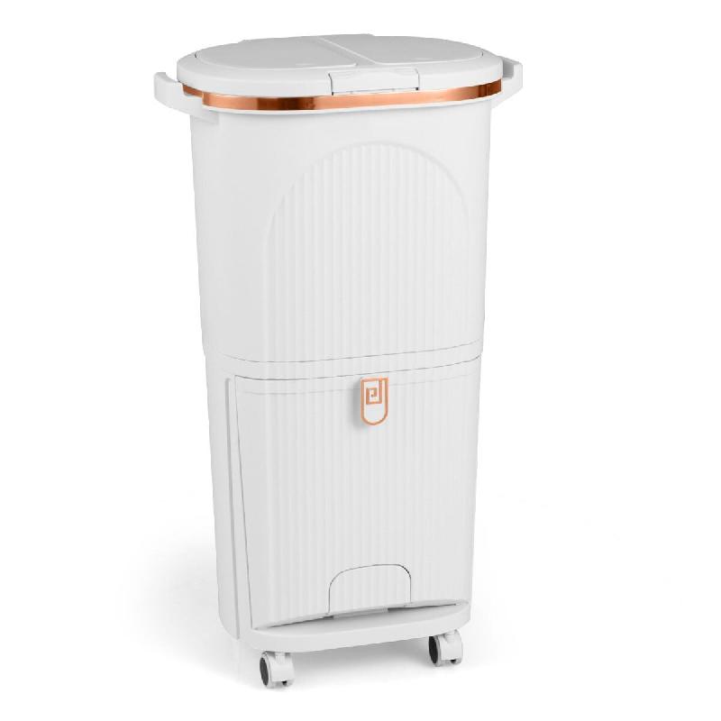 Helloshop26 - Poubelle de cuisine 43 x 29 x 74,5 cm tri des déchets ergonomique 4 roulettes design en PP blanc 20_0017591 - 3000231948666_0