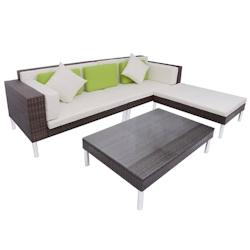Helloshop26 - Salon de jardin meuble d'extérieur ensemble de mobilier 4 pièces avec coussins résine tressée marron 02_0016194 - marron 3000337169606_0