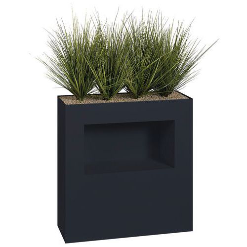 JARDINIÈRE MÉTAL AVEC ROULETTES/NICHE H 90 GRAMINÉES NOIR