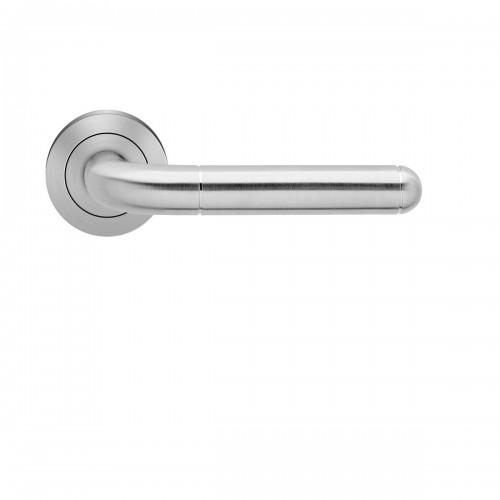 POIGNÉES DE PORTE SUR ROSACES RONDES SÉRIE ER 35 LIGNANO - INOX SATINÉ -BEC DE CANE KARCHER DESIGN