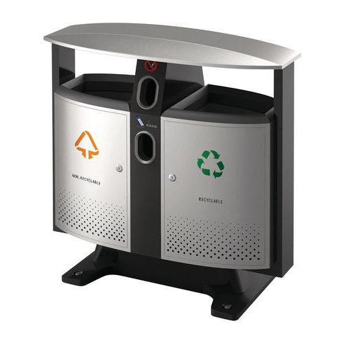 POUBELLE EXTÉRIEUR TRISÉLECTIF ET PILES 2X39L GRIS ALU/NOIR - VEPABINS