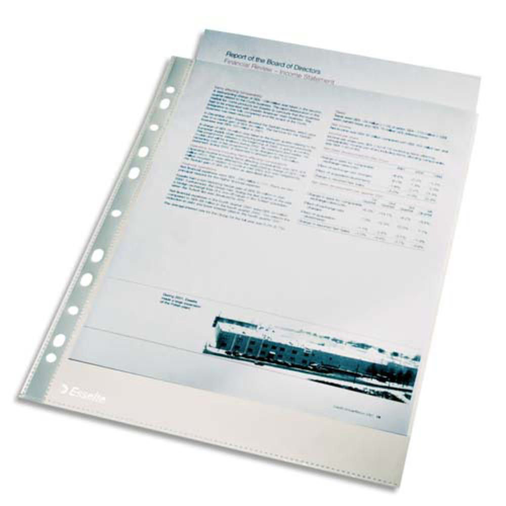 SACHET DE 100 POCHETTES PERFOREES A4 EN POLYPROPYLENE LISSE 4/100E - INCOLORE