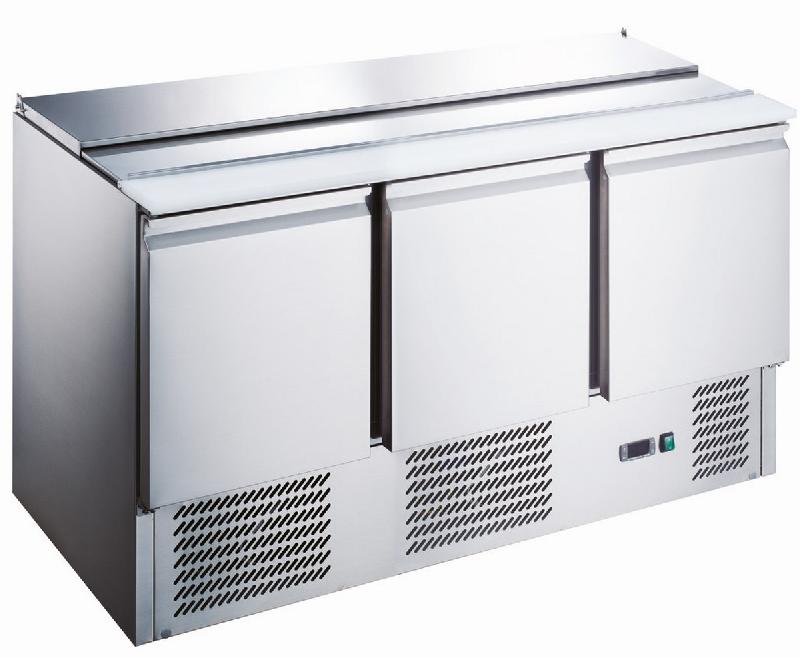 Saladette réfrigérée inox - 3 portes + couvercle télescopique -bacs gn 1/1 - - AAS903_0