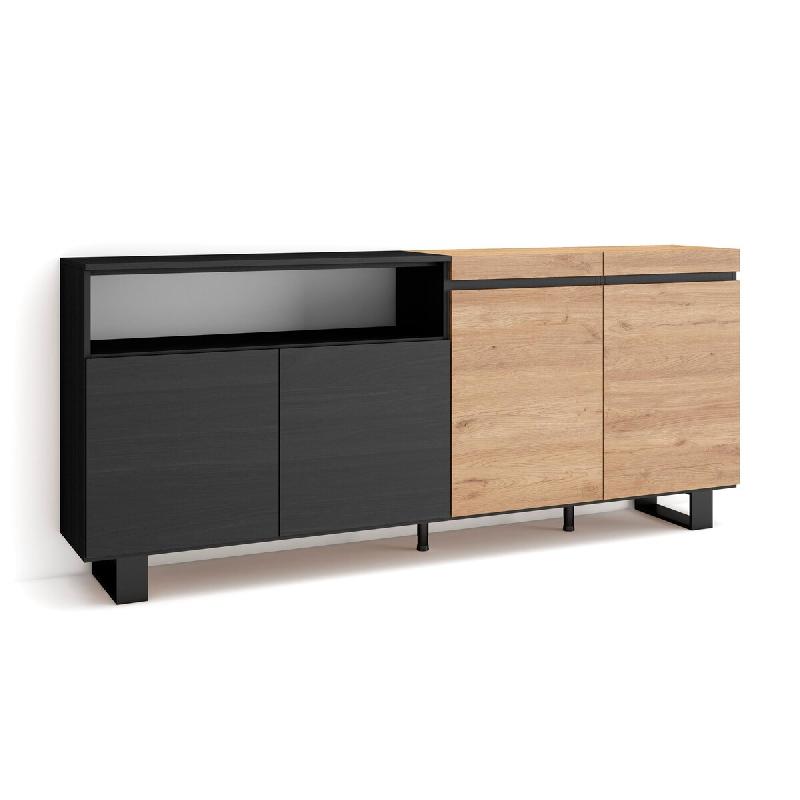 SKRAUT HOME Buffet salon et cuisine, 200x87x35cm, 4 Portes, Design industriel, Chêne et noir - beige Bois manufacturé 62_2_0